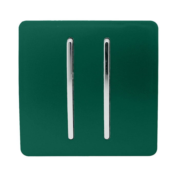 Trendi Switch ART-SS29DG, Artistic Modern 2 Gang (1x2 Way, 1xIntermediate) 10 Amp Rocker Dark Green Finish, BRITISH MADE, (25mm Back Box Required), 5yrs Warranty - 53980