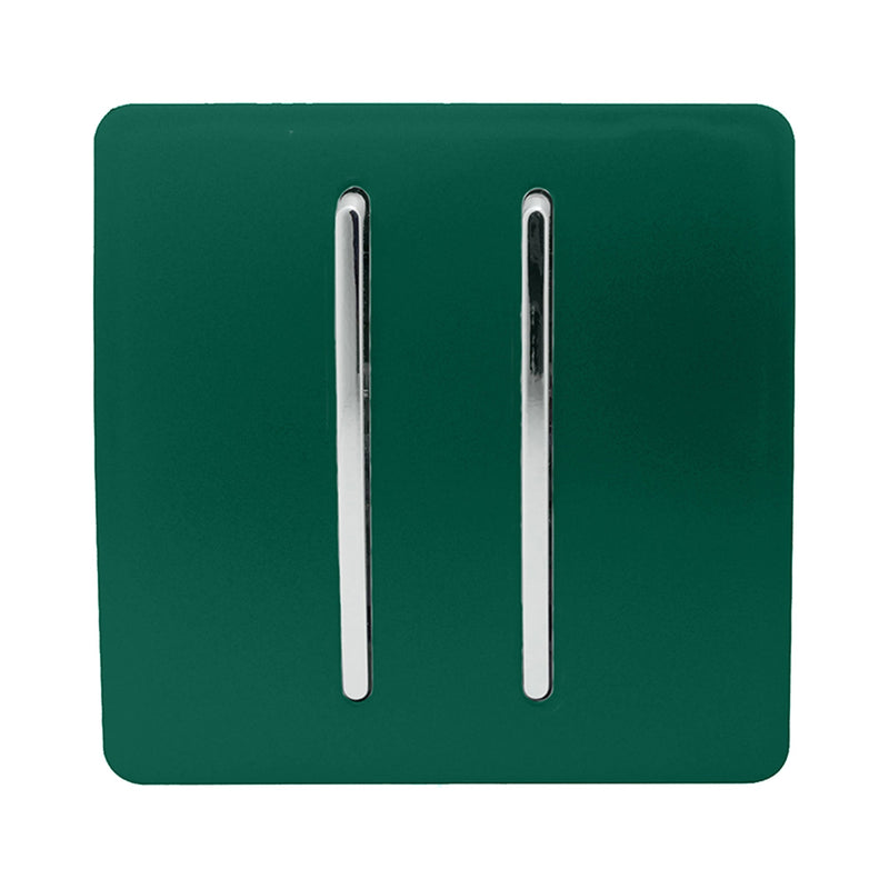 Load image into Gallery viewer, Trendi Switch ART-SS29DG, Artistic Modern 2 Gang (1x2 Way, 1xIntermediate) 10 Amp Rocker Dark Green Finish, BRITISH MADE, (25mm Back Box Required), 5yrs Warranty - 53980
