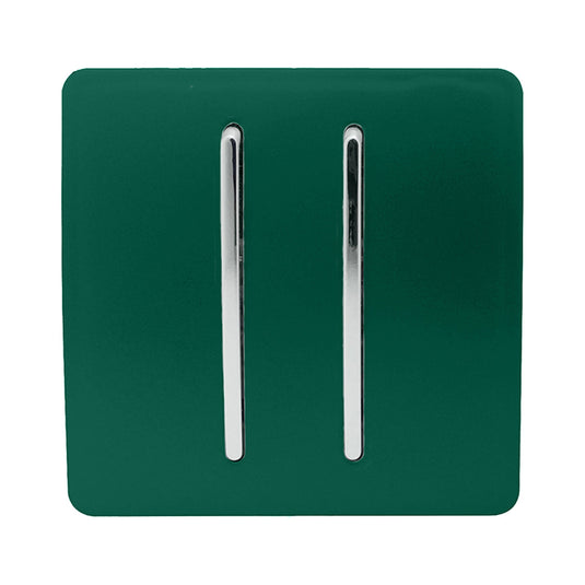 Trendi Switch ART-SS29DG, Artistic Modern 2 Gang (1x2 Way, 1xIntermediate) 10 Amp Rocker Dark Green Finish, BRITISH MADE, (25mm Back Box Required), 5yrs Warranty - 53980
