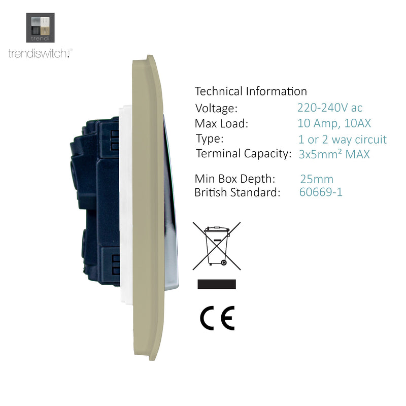 Load image into Gallery viewer, Trendi Switch ART-SS29GO, Artistic Modern 2 Gang (1x2 Way, 1xIntermediate) 10 Amp Rocker Champagne Gold Finish, BRITISH MADE, (25mm Back Box Required), 5yrs Warranty - 53981
