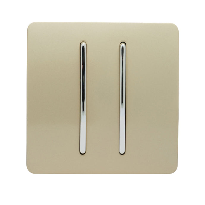 Trendi Switch ART-SS29GO, Artistic Modern 2 Gang (1x2 Way, 1xIntermediate) 10 Amp Rocker Champagne Gold Finish, BRITISH MADE, (25mm Back Box Required), 5yrs Warranty - 53981