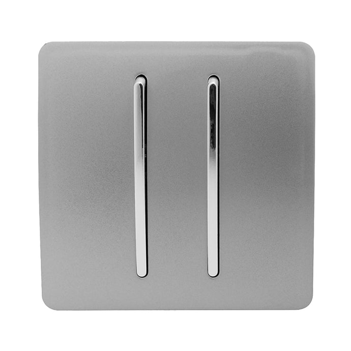 Trendi Switch ART-SS29LG, Artistic Modern 2 Gang (1x2 Way, 1xIntermediate) 10 Amp Rocker Light Grey Finish, BRITISH MADE, (25mm Back Box Required), 5yrs Warranty - 53982