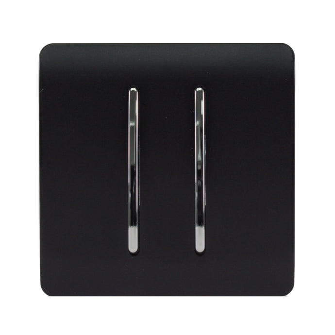 Trendi Switch ART-SS29MBK, Artistic Modern 2 Gang (1x2 Way, 1xIntermediate) 10 Amp Rocker Matt Black Finish, BRITISH MADE, (25mm Back Box Required), 5yrs Warranty - 53983
