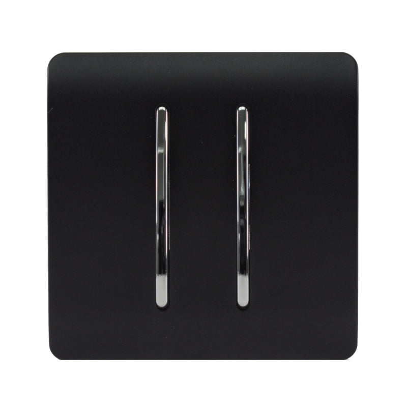 Load image into Gallery viewer, Trendi Switch ART-SS29MBK, Artistic Modern 2 Gang (1x2 Way, 1xIntermediate) 10 Amp Rocker Matt Black Finish, BRITISH MADE, (25mm Back Box Required), 5yrs Warranty - 53983
