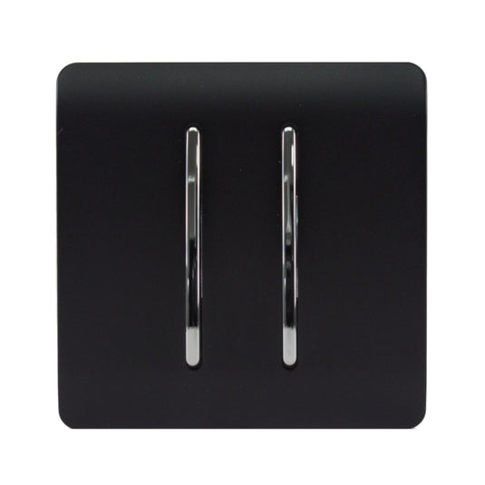 Trendi Switch ART-SS29MBK, Artistic Modern 2 Gang (1x2 Way, 1xIntermediate) 10 Amp Rocker Matt Black Finish, BRITISH MADE, (25mm Back Box Required), 5yrs Warranty - 53983