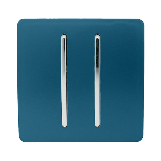 Trendi Switch ART-SS29MD, Artistic Modern 2 Gang (1x2 Way, 1xIntermediate) 10 Amp Rocker Midnight Blue Finish, BRITISH MADE, (25mm Back Box Required), 5yrs Warranty - 53984
