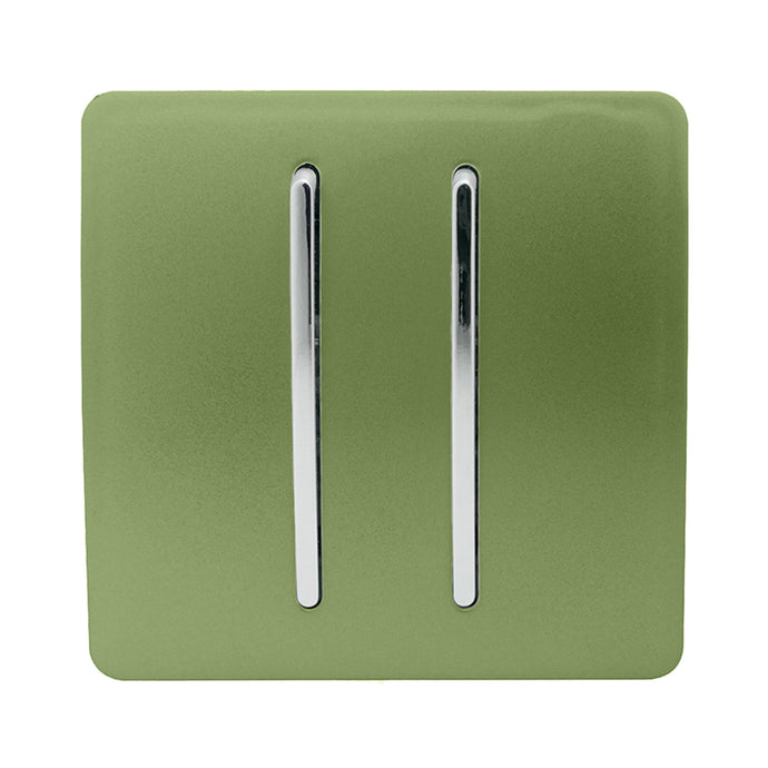 Trendi Switch ART-SS29MG, Artistic Modern 2 Gang (1x2 Way, 1xIntermediate) 10 Amp Rocker Moss Green Finish, BRITISH MADE, (25mm Back Box Required), 5yrs Warranty - 53985