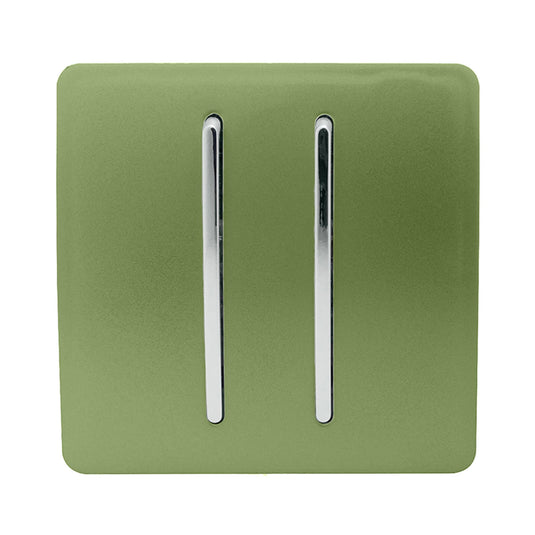 Trendi Switch ART-SS29MG, Artistic Modern 2 Gang (1x2 Way, 1xIntermediate) 10 Amp Rocker Moss Green Finish, BRITISH MADE, (25mm Back Box Required), 5yrs Warranty - 53985