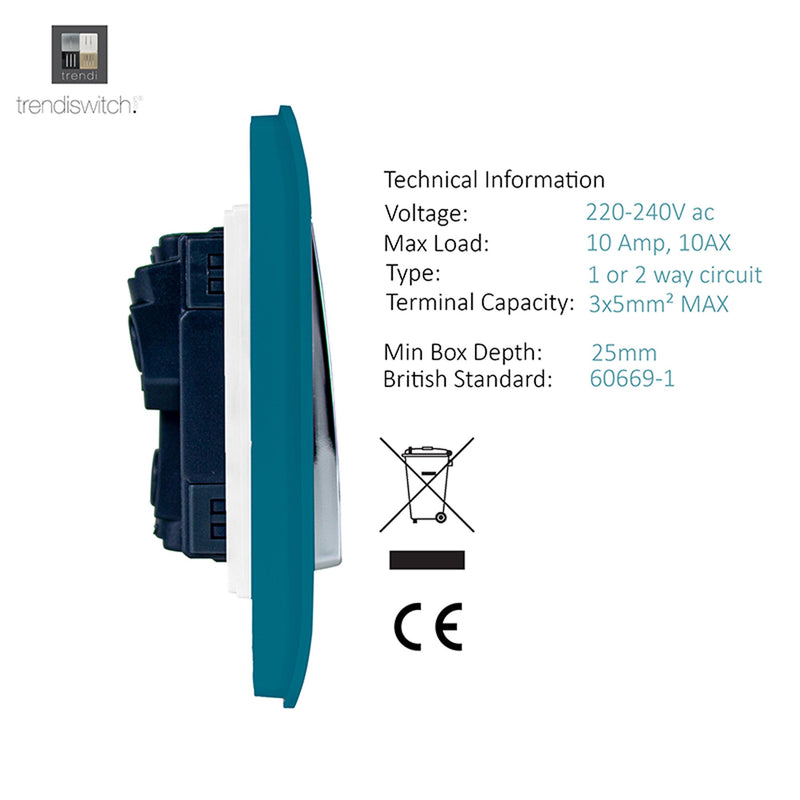 Load image into Gallery viewer, Trendi Switch ART-SS29OB, Artistic Modern 2 Gang (1x2 Way, 1xIntermediate) 10 Amp Rocker Ocean Blue Finish, BRITISH MADE, (25mm Back Box Required), 5yrs Warranty - 53987

