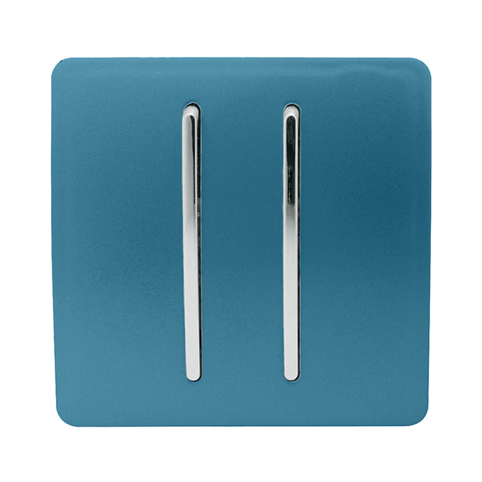 Trendi Switch ART-SS29OB, Artistic Modern 2 Gang (1x2 Way, 1xIntermediate) 10 Amp Rocker Ocean Blue Finish, BRITISH MADE, (25mm Back Box Required), 5yrs Warranty - 53987
