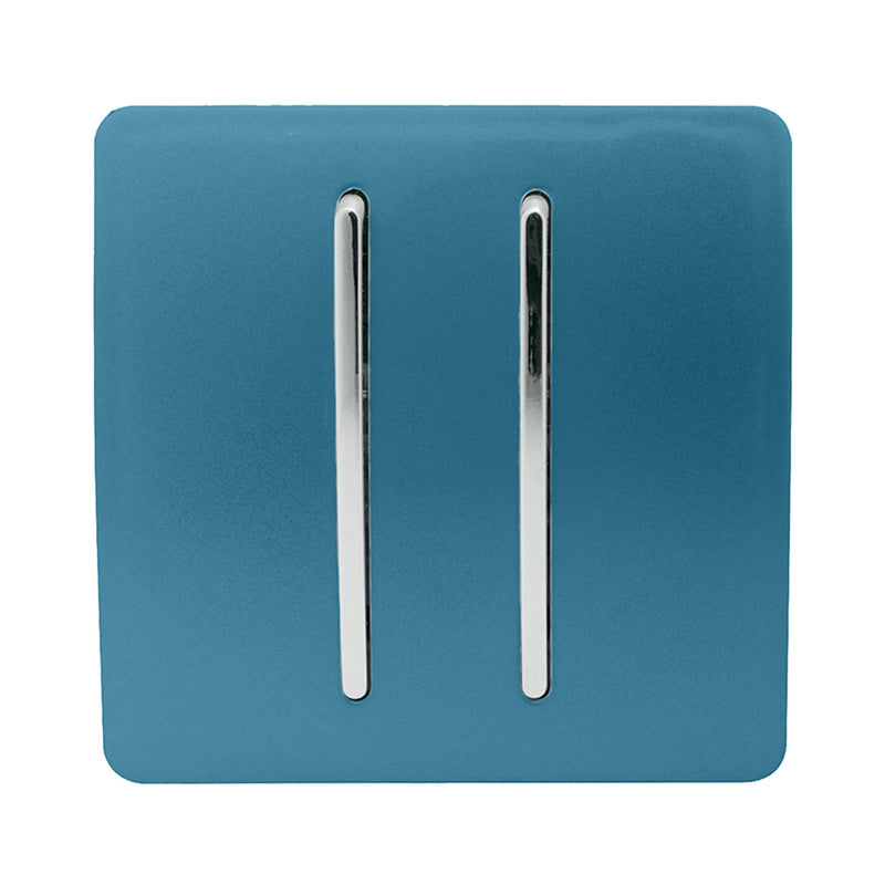 Load image into Gallery viewer, Trendi Switch ART-SS29OB, Artistic Modern 2 Gang (1x2 Way, 1xIntermediate) 10 Amp Rocker Ocean Blue Finish, BRITISH MADE, (25mm Back Box Required), 5yrs Warranty - 53987
