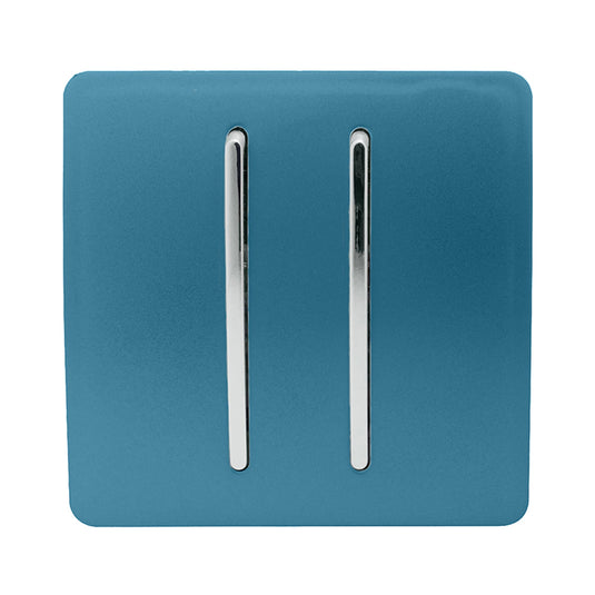 Trendi Switch ART-SS29OB, Artistic Modern 2 Gang (1x2 Way, 1xIntermediate) 10 Amp Rocker Ocean Blue Finish, BRITISH MADE, (25mm Back Box Required), 5yrs Warranty - 53987