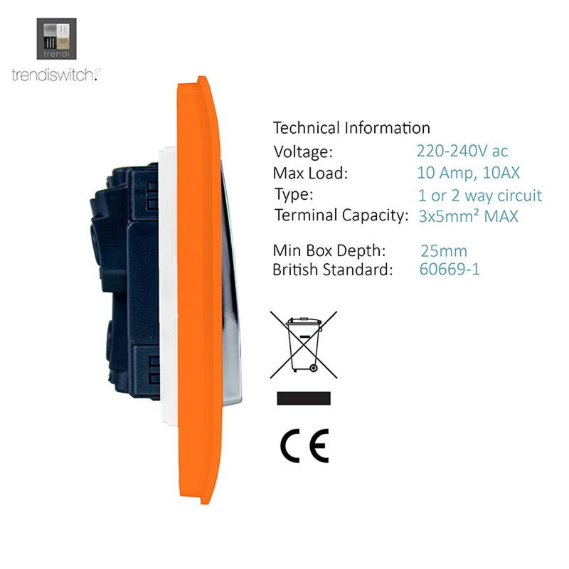 Load image into Gallery viewer, Trendi Switch ART-SS29OR, Artistic Modern 2 Gang (1x2 Way, 1xIntermediate) 10 Amp Rocker Orange Finish, BRITISH MADE, (25mm Back Box Required), 5yrs Warranty - 53988
