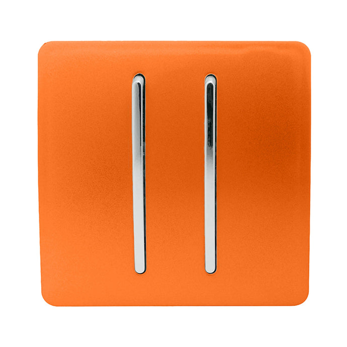 Trendi Switch ART-SS29OR, Artistic Modern 2 Gang (1x2 Way, 1xIntermediate) 10 Amp Rocker Orange Finish, BRITISH MADE, (25mm Back Box Required), 5yrs Warranty - 53988