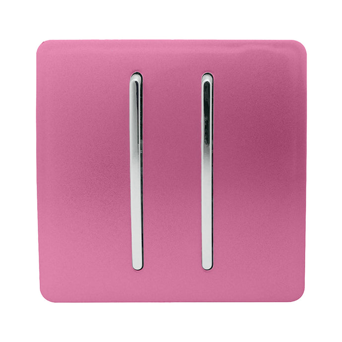 Trendi Switch ART-SS29PK, Artistic Modern 2 Gang (1x2 Way, 1xIntermediate) 10 Amp Rocker Pink Finish, BRITISH MADE, (25mm Back Box Required), 5yrs Warranty - 53989