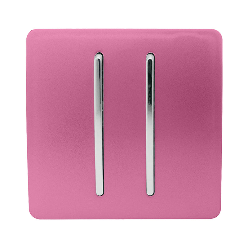 Load image into Gallery viewer, Trendi Switch ART-SS29PK, Artistic Modern 2 Gang (1x2 Way, 1xIntermediate) 10 Amp Rocker Pink Finish, BRITISH MADE, (25mm Back Box Required), 5yrs Warranty - 53989

