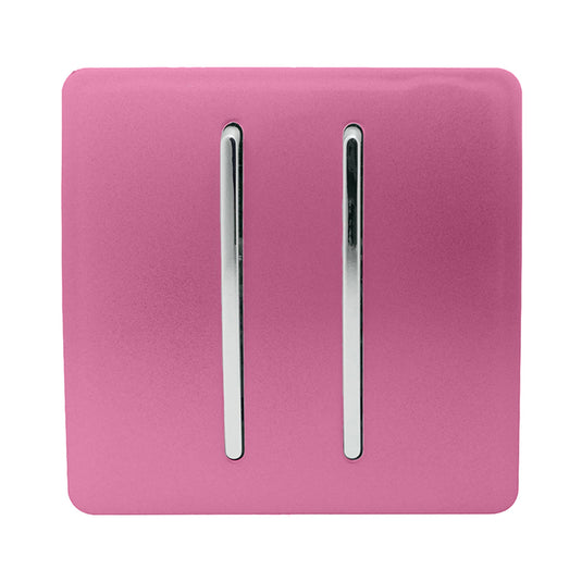 Trendi Switch ART-SS29PK, Artistic Modern 2 Gang (1x2 Way, 1xIntermediate) 10 Amp Rocker Pink Finish, BRITISH MADE, (25mm Back Box Required), 5yrs Warranty - 53989