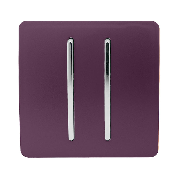 Trendi Switch ART-SS29PL, Artistic Modern 2 Gang (1x2 Way, 1xIntermediate) 10 Amp Rocker Plum Finish, BRITISH MADE, (25mm Back Box Required), 5yrs Warranty - 53990
