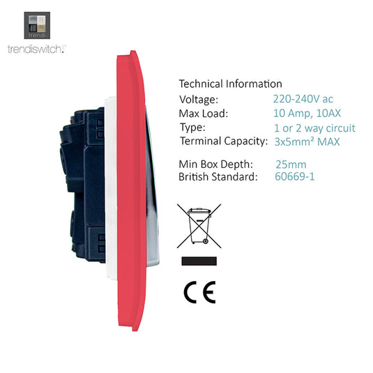 Trendi Switch ART-SS29SB, Artistic Modern 2 Gang (1x2 Way, 1xIntermediate) 10 Amp Rocker Strawberry Finish, BRITISH MADE, (25mm Back Box Required), 5yrs Warranty - 53991
