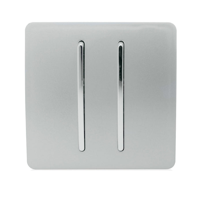 Trendi Switch ART-SS29SI, Artistic Modern 2 Gang (1x2 Way, 1xIntermediate) 10 Amp Rocker Silver Finish, BRITISH MADE, (25mm Back Box Required), 5yrs Warranty - 43889
