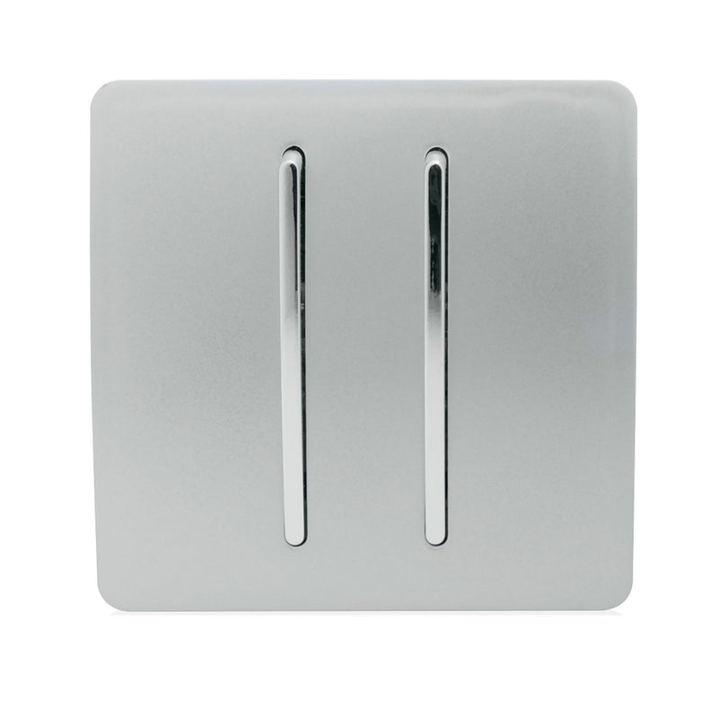 Load image into Gallery viewer, Trendi Switch ART-SS29SI, Artistic Modern 2 Gang (1x2 Way, 1xIntermediate) 10 Amp Rocker Silver Finish, BRITISH MADE, (25mm Back Box Required), 5yrs Warranty - 43889
