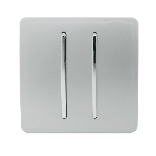 Trendi Switch ART-SS29SI, Artistic Modern 2 Gang (1x2 Way, 1xIntermediate) 10 Amp Rocker Silver Finish, BRITISH MADE, (25mm Back Box Required), 5yrs Warranty - 43889