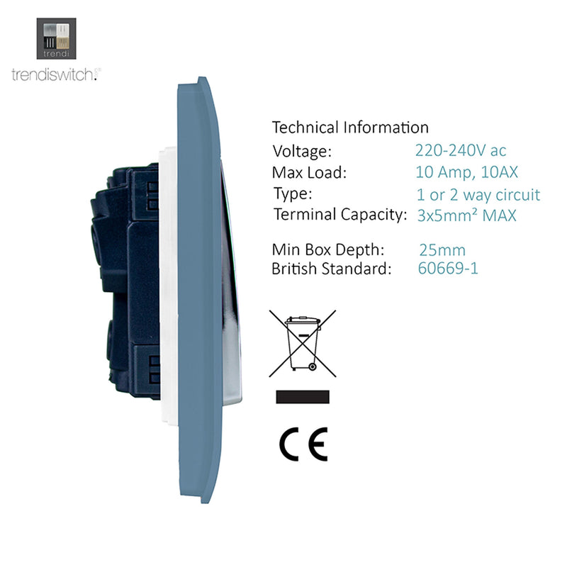 Load image into Gallery viewer, Trendi Switch ART-SS29SK, Artistic Modern 2 Gang (1x2 Way, 1xIntermediate) 10 Amp Rocker Sky Finish, BRITISH MADE, (25mm Back Box Required), 5yrs Warranty - 53992
