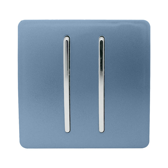 Trendi Switch ART-SS29SK, Artistic Modern 2 Gang (1x2 Way, 1xIntermediate) 10 Amp Rocker Sky Finish, BRITISH MADE, (25mm Back Box Required), 5yrs Warranty - 53992