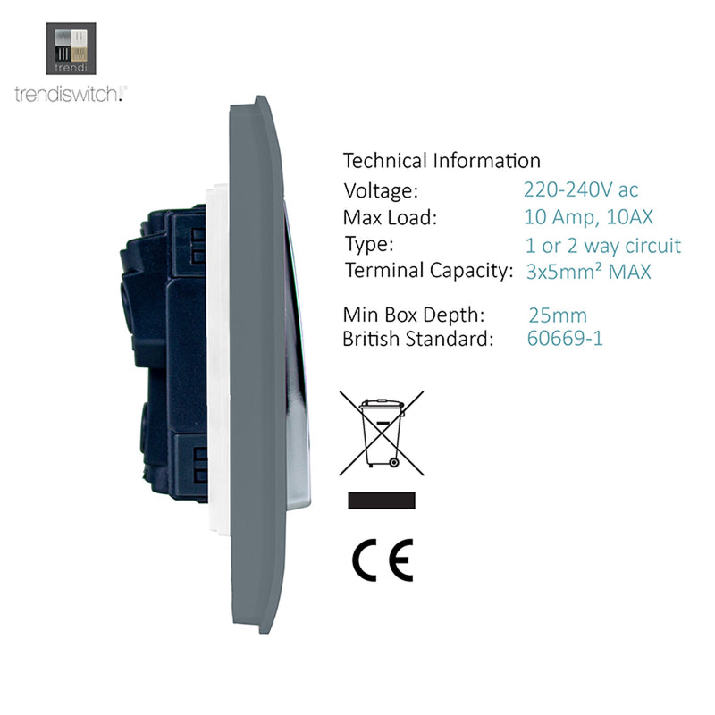 Load image into Gallery viewer, Trendi Switch ART-SS29WG, Artistic Modern 2 Gang (1x2 Way, 1xIntermediate) 10 Amp Rocker Warm Grey Finish, BRITISH MADE, (25mm Back Box Required), 5yrs Warranty - 53993
