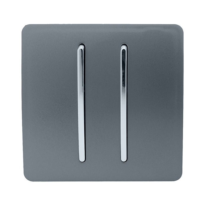 Trendi Switch ART-SS29WG, Artistic Modern 2 Gang (1x2 Way, 1xIntermediate) 10 Amp Rocker Warm Grey Finish, BRITISH MADE, (25mm Back Box Required), 5yrs Warranty - 53993