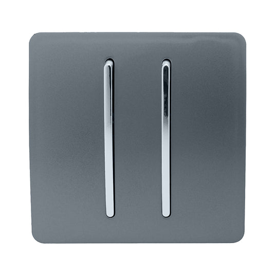 Trendi Switch ART-SS29WG, Artistic Modern 2 Gang (1x2 Way, 1xIntermediate) 10 Amp Rocker Warm Grey Finish, BRITISH MADE, (25mm Back Box Required), 5yrs Warranty - 53993