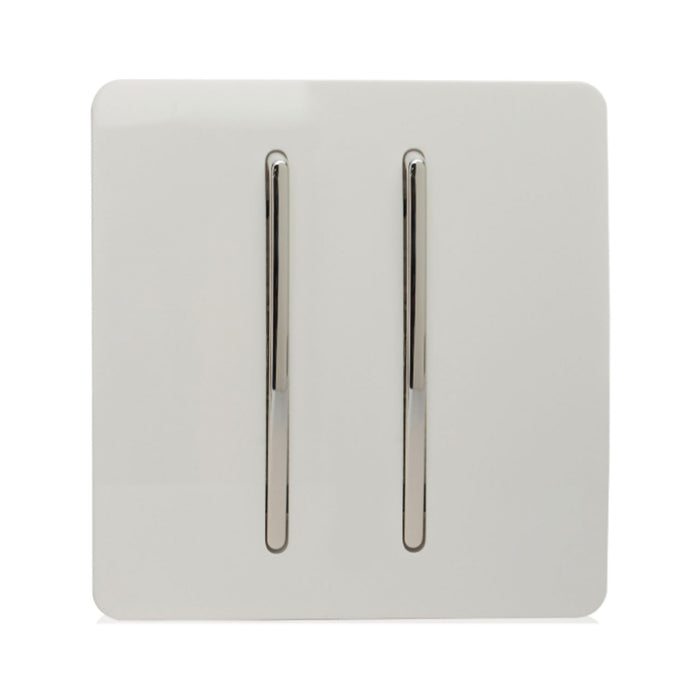 Trendi Switch ART-SS29WH, Artistic Modern 2 Gang (1x2 Way, 1xIntermediate) 10 Amp Rocker Gloss White Finish, BRITISH MADE, (25mm Back Box Required), 5yrs Warranty - 43890