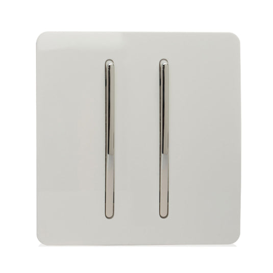 Trendi Switch ART-SS29WH, Artistic Modern 2 Gang (1x2 Way, 1xIntermediate) 10 Amp Rocker Gloss White Finish, BRITISH MADE, (25mm Back Box Required), 5yrs Warranty - 43890
