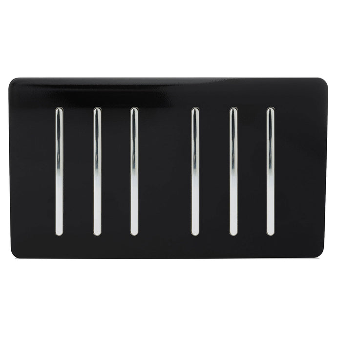 Trendi Switch ART-SS66BK, Artistic Modern 6 Gang 2 Way 10 Amp Rocker Twin Plate Gloss Black Finish, BRITISH MADE, (35mm Back Box Required), 5yrs Warranty - 43898
