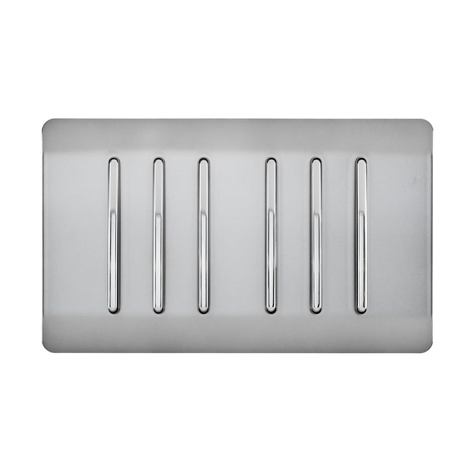 Trendi Switch ART-SS66BS, Artistic Modern 6 Gang 2 Way 10 Amp Rocker Twin Plate Brushed Steel Finish, BRITISH MADE, (35mm Back Box Required), 5yrs Warranty - 54048