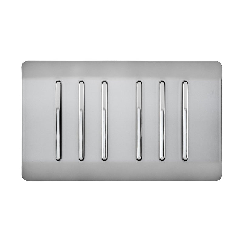 Load image into Gallery viewer, Trendi Switch ART-SS66BS, Artistic Modern 6 Gang 2 Way 10 Amp Rocker Twin Plate Brushed Steel Finish, BRITISH MADE, (35mm Back Box Required), 5yrs Warranty - 54048
