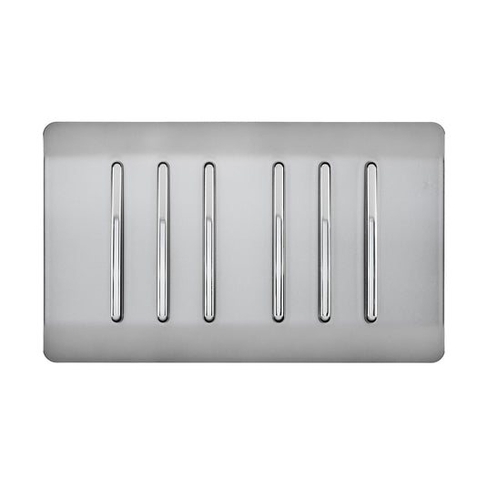 Trendi Switch ART-SS66BS, Artistic Modern 6 Gang 2 Way 10 Amp Rocker Twin Plate Brushed Steel Finish, BRITISH MADE, (35mm Back Box Required), 5yrs Warranty - 54048