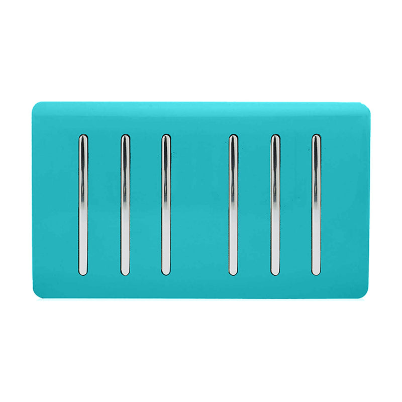 Load image into Gallery viewer, Trendi Switch ART-SS66BT, Artistic Modern 6 Gang 2 Way 10 Amp Rocker Twin Plate Bright Teal Finish, BRITISH MADE, (35mm Back Box Required), 5yrs Warranty - 54049
