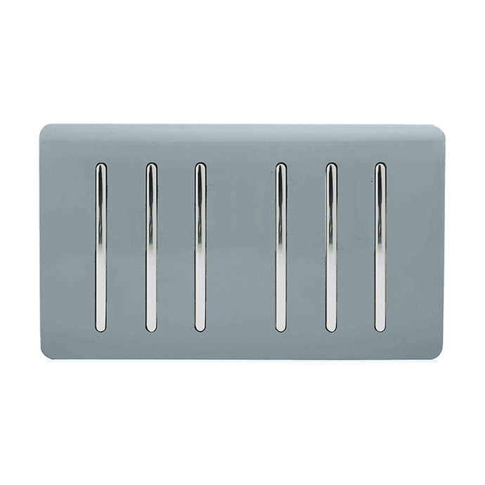 Trendi Switch ART-SS66CG, Artistic Modern 6 Gang 2 Way 10 Amp Rocker Twin Plate Cool Grey Finish, BRITISH MADE, (35mm Back Box Required), 5yrs Warranty - 54050