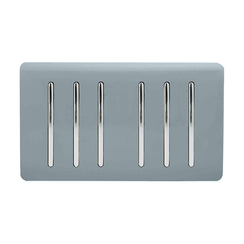 Load image into Gallery viewer, Trendi Switch ART-SS66CG, Artistic Modern 6 Gang 2 Way 10 Amp Rocker Twin Plate Cool Grey Finish, BRITISH MADE, (35mm Back Box Required), 5yrs Warranty - 54050
