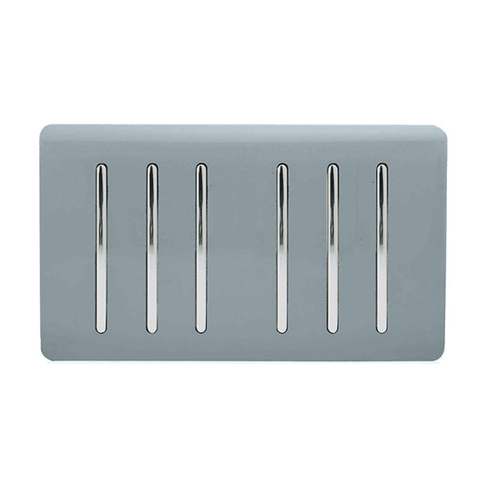 Trendi Switch ART-SS66CG, Artistic Modern 6 Gang 2 Way 10 Amp Rocker Twin Plate Cool Grey Finish, BRITISH MADE, (35mm Back Box Required), 5yrs Warranty - 54050
