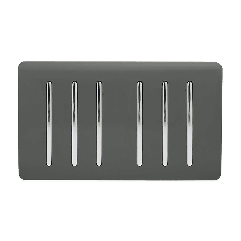 Load image into Gallery viewer, Trendi Switch ART-SS66CH, Artistic Modern 6 Gang 2 Way 10 Amp Rocker Twin Plate Charcoal Finish, BRITISH MADE, (35mm Back Box Required), 5yrs Warranty - 54051
