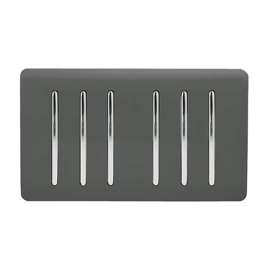 Trendi Switch ART-SS66CH, Artistic Modern 6 Gang 2 Way 10 Amp Rocker Twin Plate Charcoal Finish, BRITISH MADE, (35mm Back Box Required), 5yrs Warranty - 54051