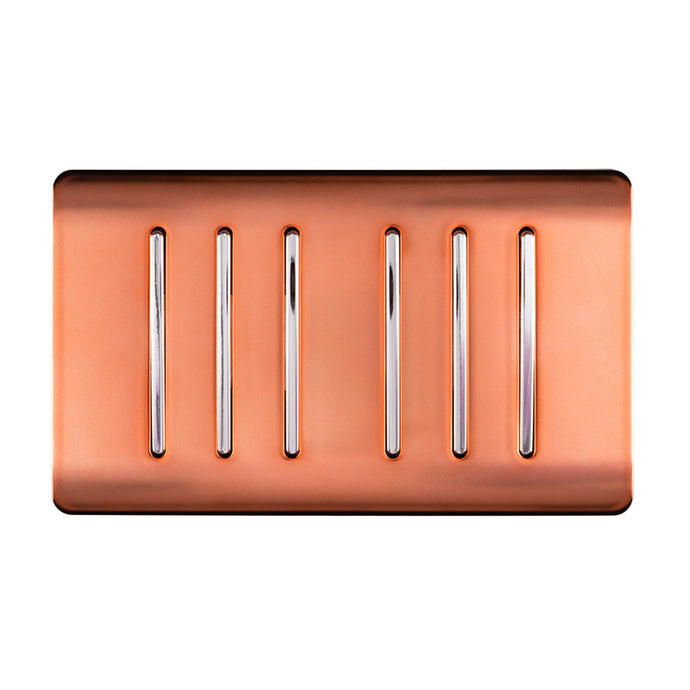Trendi Switch ART-SS66CPR, Artistic Modern 6 Gang 2 Way 10 Amp Rocker Twin Plate Copper Finish, BRITISH MADE, (35mm Back Box Required), 5yrs Warranty - 54052