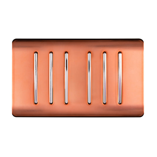 Trendi Switch ART-SS66CPR, Artistic Modern 6 Gang 2 Way 10 Amp Rocker Twin Plate Copper Finish, BRITISH MADE, (35mm Back Box Required), 5yrs Warranty - 54052