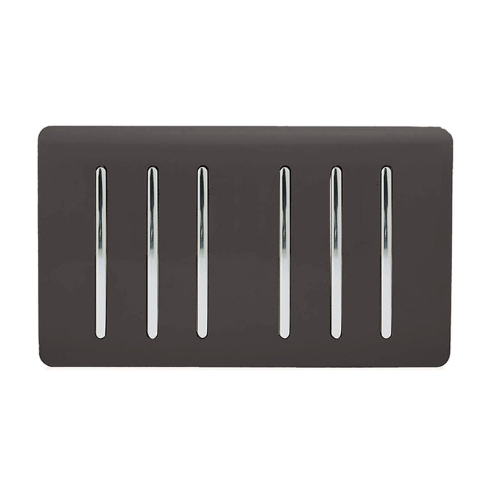 Trendi Switch ART-SS66DB, Artistic Modern 6 Gang 2 Way 10 Amp Rocker Twin Plate Dark Brown Finish, BRITISH MADE, (35mm Back Box Required), 5yrs Warranty - 54053