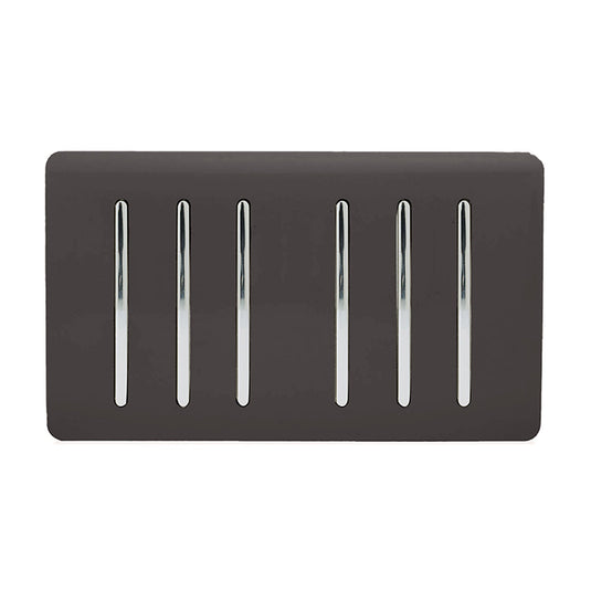 Trendi Switch ART-SS66DB, Artistic Modern 6 Gang 2 Way 10 Amp Rocker Twin Plate Dark Brown Finish, BRITISH MADE, (35mm Back Box Required), 5yrs Warranty - 54053