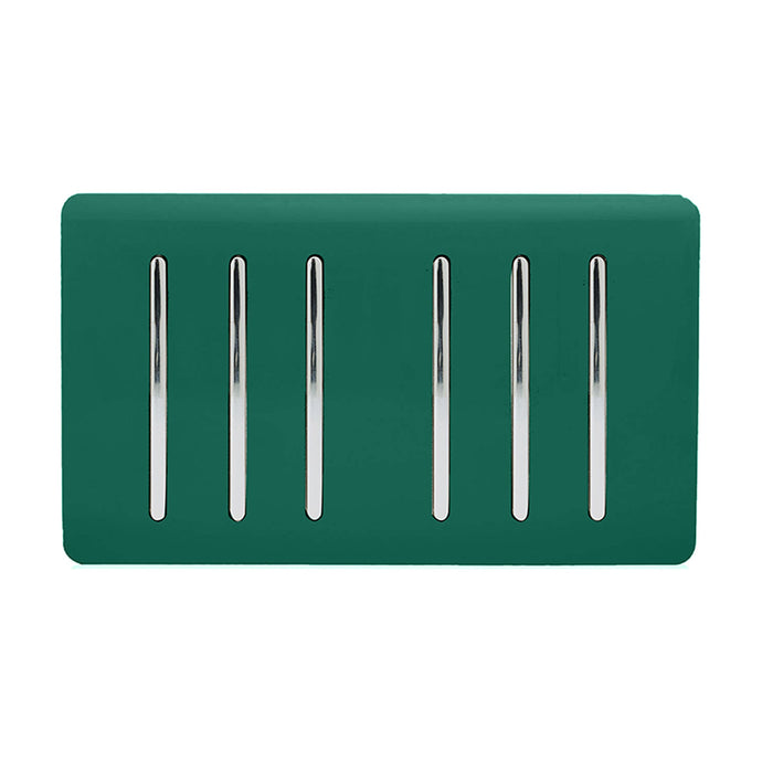 Trendi Switch ART-SS66DG, Artistic Modern 6 Gang 2 Way 10 Amp Rocker Twin Plate Dark Green Finish, BRITISH MADE, (35mm Back Box Required), 5yrs Warranty - 54054