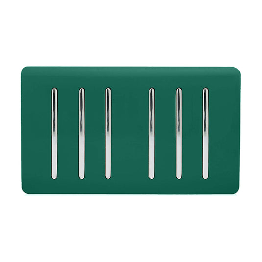 Trendi Switch ART-SS66DG, Artistic Modern 6 Gang 2 Way 10 Amp Rocker Twin Plate Dark Green Finish, BRITISH MADE, (35mm Back Box Required), 5yrs Warranty - 54054