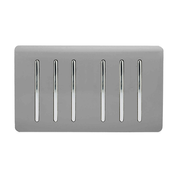 Trendi Switch ART-SS66LG, Artistic Modern 6 Gang 2 Way 10 Amp Rocker Twin Plate Light Grey Finish, BRITISH MADE, (35mm Back Box Required), 5yrs Warranty - 54055